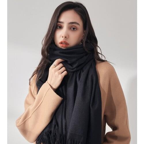 Thick Solid Color Cashmere Scarf Women Warm Pashmina Long Echarpe Winter Shawls And Wraps Hijab Blanket Ladies Bufanda 2021