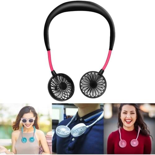 Aitemay USB Fan Neck Fan Hanging Rechargeable Handsfree Gaming Fans 3 Speed Adjustable Neck Double Fans For Home Office
