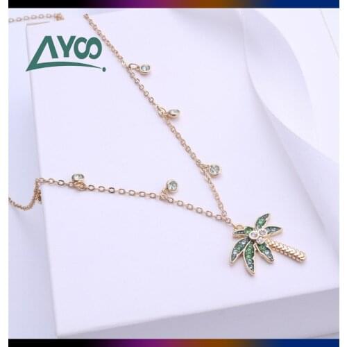 Fashion Jewelry SWA High Quality Charm Green Crystal Plant Tree Pendant Charm Womens Necklace Best Gift Chain Necklace