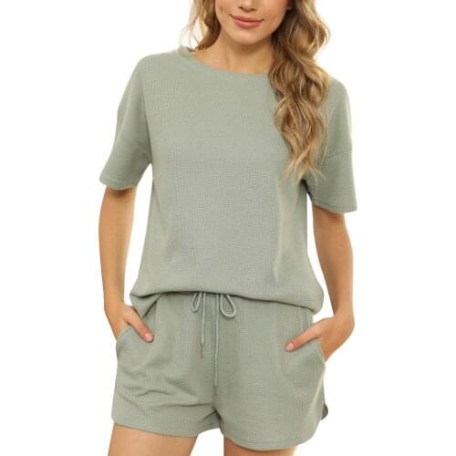 Women Solid Casual Tracksuits Loose O-Neck Thread T-shirt Shorts Suits Female Summer Home Style Two Piece Set Leisure Outfit