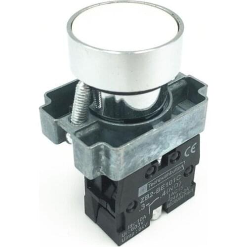 10pcs XB2 BA11 White Sign Flat Self-Reset Momentary Flush Pushbutton Push Button Switch 1 NO 22mm Mounting Hole