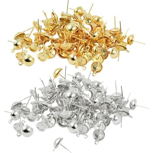 100 Pcs 8 mm Half Ball Earring Ear Stud Pin with 1 mm Closed Loop DIY Earring Findings Making 14 X12 Mm