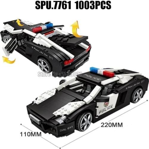 1113 1003pcs Urban 1:18 Black Police Car Vehicle Diamond Mini Building Blocks Toy