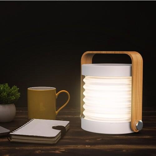 1200mAh Lantern Light USB Rechargeable Dimmable Desk Night Light Portable Folding Light With Wooden Handle LED Night Light