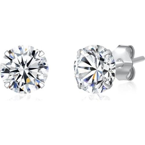 3mm-8mm 925 Sterling Silver Round Clear Cubic Zirconia CZ Stud Earrings Set Men Women