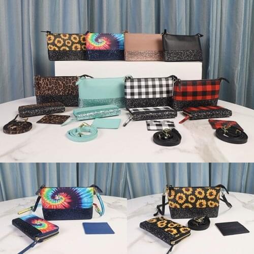 New Fashion 3/PC Set Bag Designer Women Sunflower glitter Crossbody Bag With Wallet Purse Female Leopard Three Piece Set Handbag