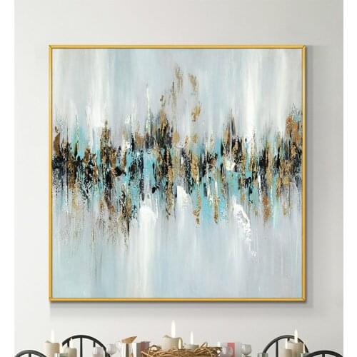 Abstract Blue With Gold Foil Painting Handmade Oil Painting On Canvas Modern Knife Landscape Paintings Wall Art For Home Decor