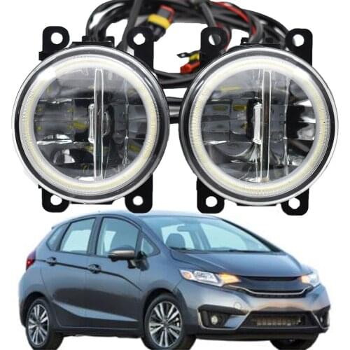 Car Left fog lamp+ Right Fog Light Assembly LED Angel Eye DRL Daytime Running Light H11 12V For Honda Fit 2015-2018