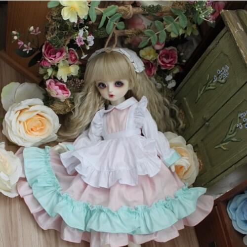 BJD doll skirt suitable for 1-3 1-4 1-6 size blue and white dress skirt with headdress doll accessories