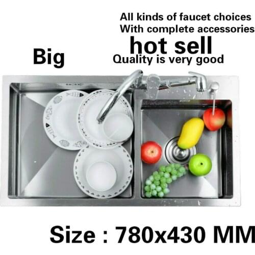 Free shipping hand made stainless steel household big kitchen sink durable double groove hot sell 780x430 MM