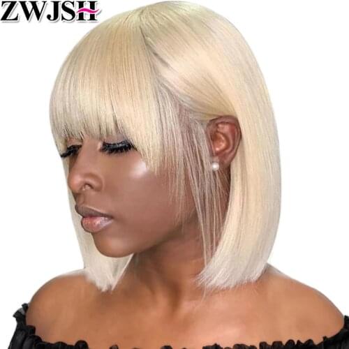 613 Brazilian Straight Human Hair Bob Wigs with Bangs Big Sale Glueless Short Inch Blonde Wig Remy Human Hair Wigs for Women