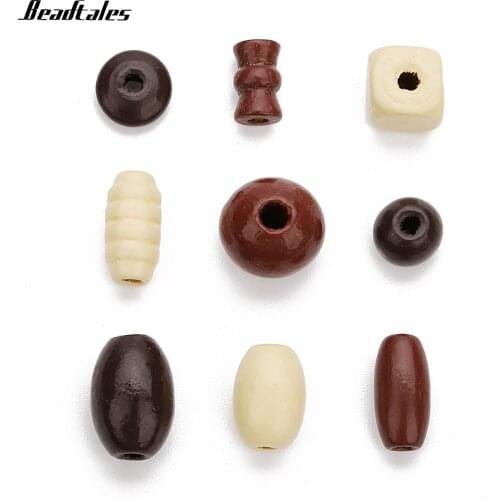 Beadtales 60pcs/lot Mixed Colors Natural Wooden Beads 7-19mm Geometric Shape Wooden Beads Decor Dor DIY Jewelry Making Finding