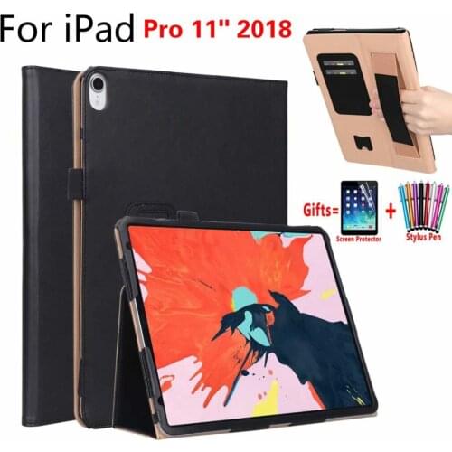 Case for Apple iPad Pro 11" 2018 Released Cover Luxury PU flip stand funda for iPad Pro 11 tabelt Hand Holder shell + Film + Pen