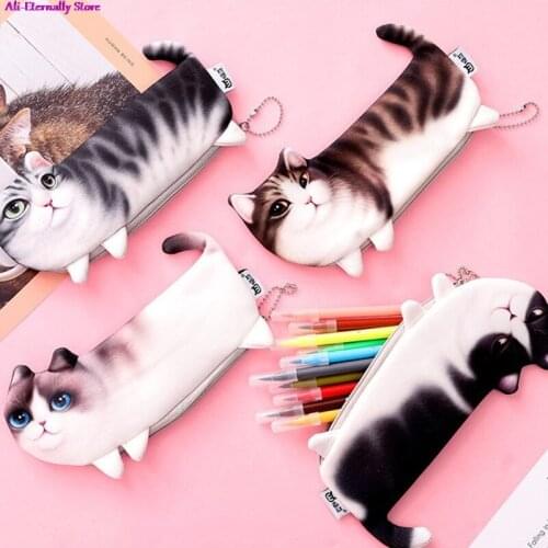 Cartoon Cat Pencil Case Soft cloth School Stationery Pen Bag Gifts For Student