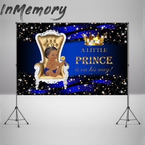 Baby Shower Backdrops Royal Blue Prince Background Gold Crown Chair Decor Newborn Baby Birthday Party Banner Photo Background