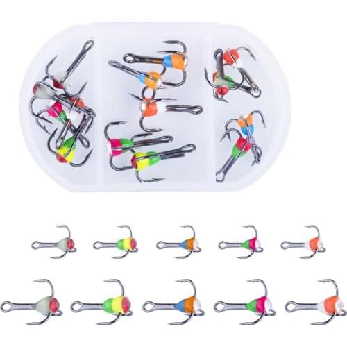 Goture 15Pcs/set Luminious Treble Hook With Diamond for Winter Ice Fishing Lure Balancers 10# 12# 14# Fishing Tackle Accessories