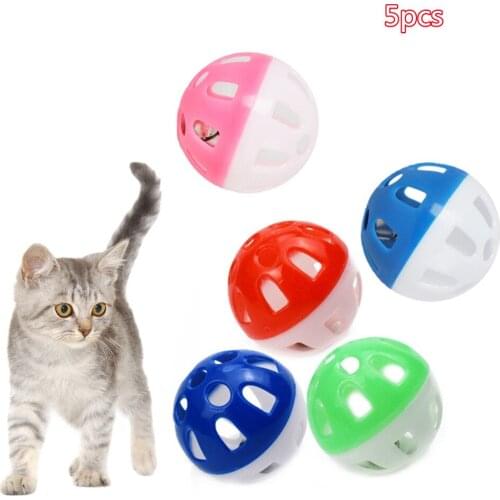 5pcs Cats Toys Jingle Ball Playing Chew Rattle Scratch Plastic Ball with Bell Ring Interactive Cat Training Toys Pet Cat Supply