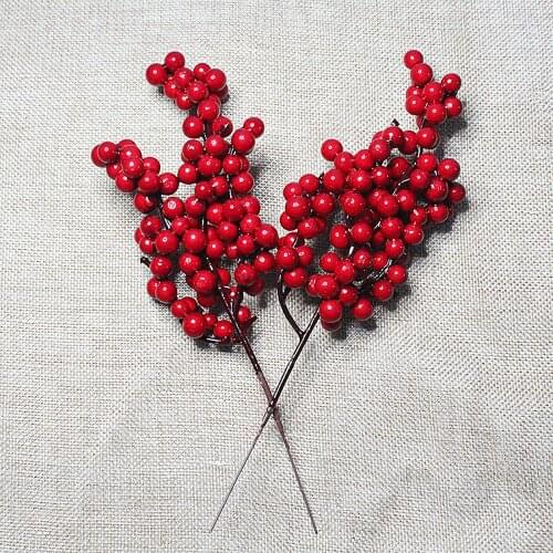 10pcs Artificial Mini Christmas Berries Fruit Branch Simulation Home Decor Faux Flower Froth 22cm Cherry Bouquet DIY Accessories