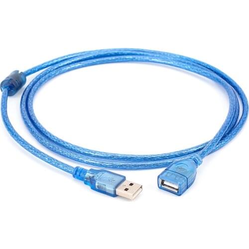 All Copper 1.5m Transparent Blue USB Extension Data Line USB2.0 Male To Female A / F with Shielded True Magnetic Ring