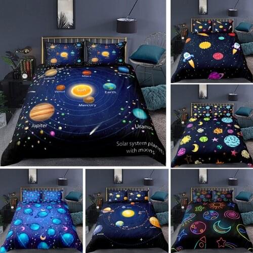 3D Galaxy Duvet Cover Set Single Double Twin Queen 2/3pcs Bedding Sets Universe Outer Space Themed Bed Linen