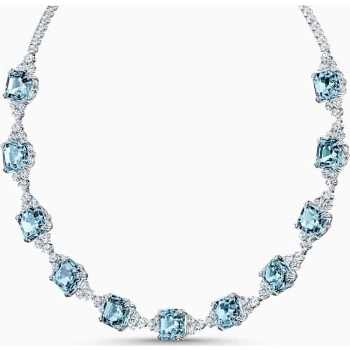 Sea Blue Square Necklace For Women Swa 1:1