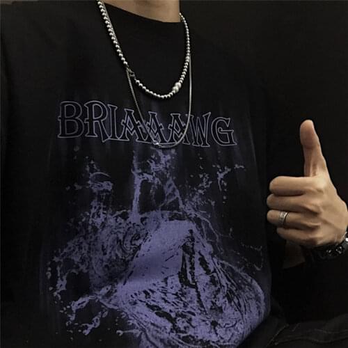 Summer trend ins dark high street bereavement abstract pattern print loose short-sleeved T-shirt hip-hop top men and women tide