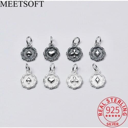 MEETSOFT 925 Sterling Silver Playing card sign DIY Bracelet Making Finding Handmade Retro Chic Charms Jewelry Accessories