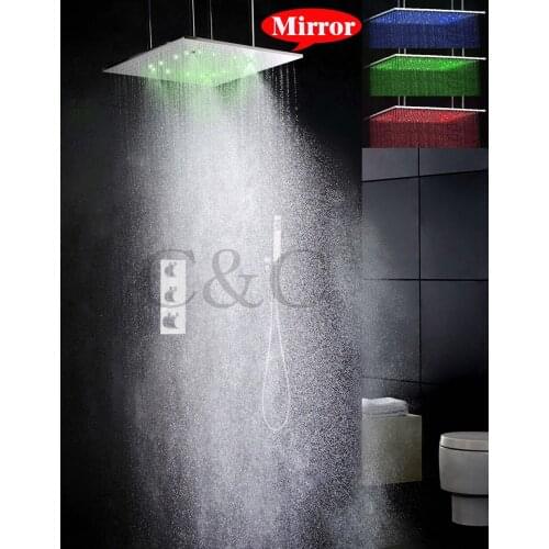 Thermostat Bathroom Shower Faucet Set 20 Inch Two Functions Atomizing And Rainfall LED Shower Head With Brass Hand Shower