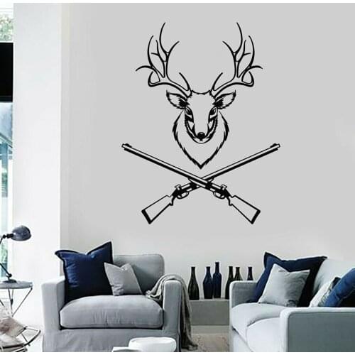 Wall Decal Deer Head Hunt Horns Hunting Zone Vinyl Wall Stickers Bedroom Living Room Home Decor Cool Atyle Gun Art Mural S1222