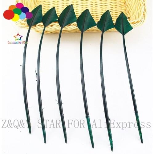 Natural 25-30CM Turkey Nest Forest Feather Scissors Tip Dye Dark Green DIY Craft Headdress Fitting Feather