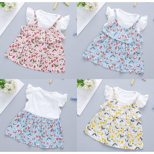2020 New Spring Summer Girl Dress Baby Kids Girls Ruffles Floral Strap Patchwork Dress Casual Clothes Short Casual Dress