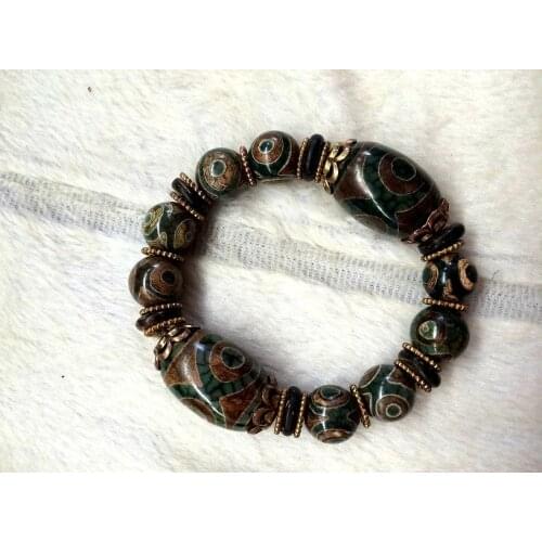 New Arrival High Quality Three Eyed Vintage Dzi Tibetan Beads Bracelets Genuine Stone for Mens Jewelry Free shipping