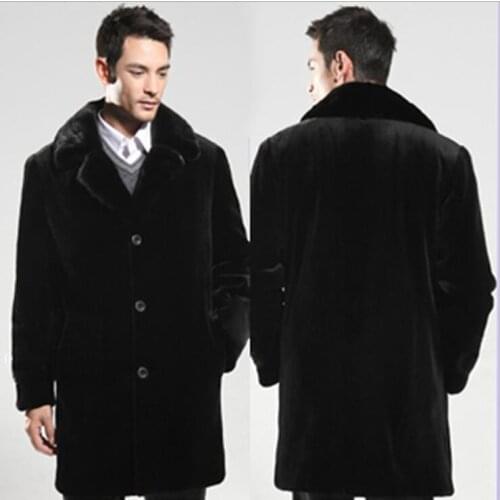 Single-breasted fur leather jacket mens warm faux mink fur leather coat men loose jackets winter thicken jaqueta de couro black