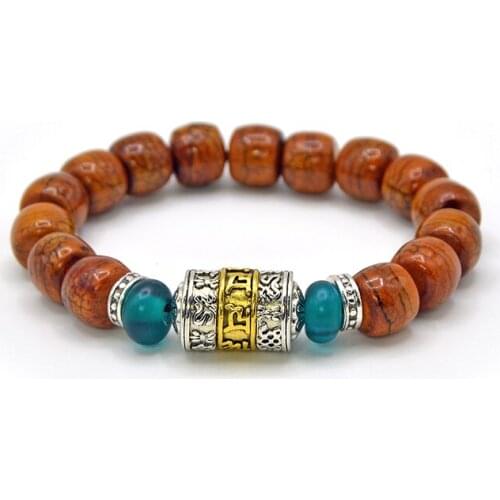 Wholesale Handmade Natural Yak Bone Bracelet Retro Personality Bracelet Vintage Double color plating Six-word mantra Bracelet