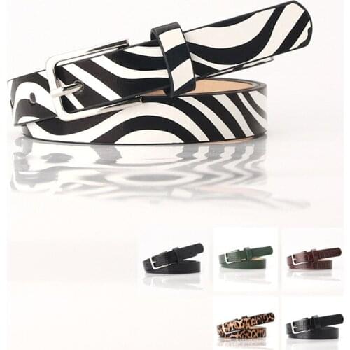 Designer Leopard Print Cow Pattern Belt for Women Black White 1.8cm Narrow Thin Leather Zebra Striped Waist Belts Female Luxury