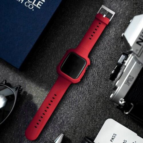 Silicone Strap with Case for Apple Watch Band Series 6 SE 5 4 3 38mm 40mm 42mm 44mm Rubber Bracelet for IWatch 6 3 2 1 Watchband