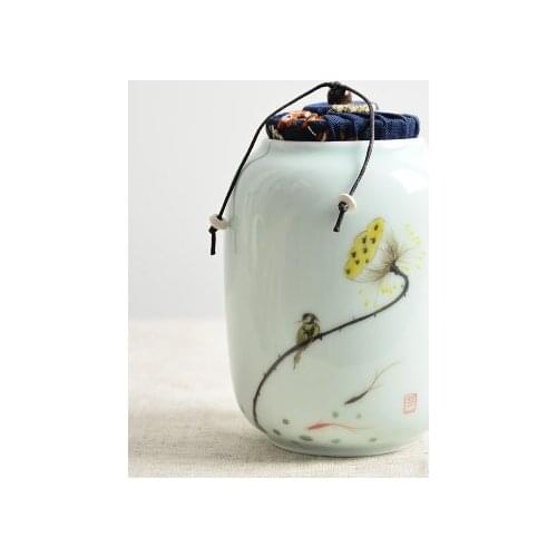 Hand-painted ceramic pet urn size sealed jar celadon jar