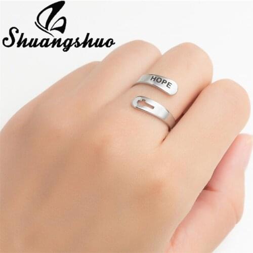 Shuangshuo 2021 New Simple Design Stainless Steel HOPE Art Letters Rings Retro Distressed Opening Ring Fashion Jewelry Gift