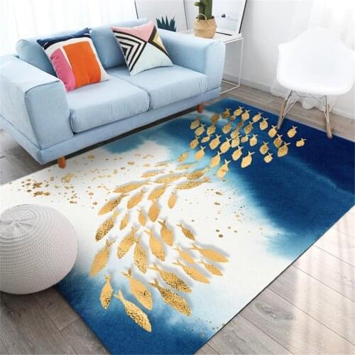Blue White Carpet With Gold Fish For Living Room Modern Decoration Non-slip Kitchen Mat Large Bathroom Carpet Bedside Rug Nordic