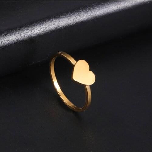 Skyrim Simple Small Heart Rings for Women Girls Stainless Steel Gold Color Wedding Party Birthday Ring Jewelry Gifts Wholesale