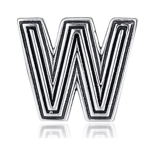 Fit Pandora Bracelets 26 Letters Clips Letter W Charms 925 Sterling Silver Original Beads for Women DIY Jewelry Making
