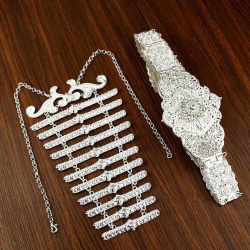Sunspicems 2021 Silver Color Women Belt Necklace Wedding Jewelry Sets Arab Bride Bijoux Caucasus Waist Chain Traditional Gift