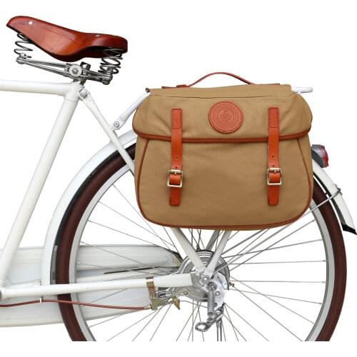 Tourbon Vintage Bicycle Pannier Bag Rear Rack Trunk Bike Backseat Luggage Double Roll-up Bag Retro Waxed Waterproof Canvas Khaki