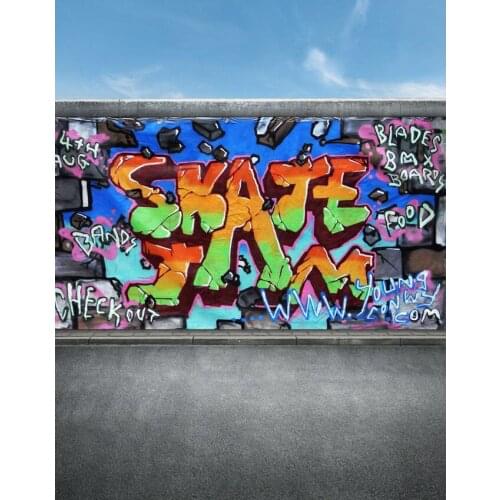 TR Vinyl Blue Sky Photography Backgrounds Computer Printed Street Graffiti Stone Wall Children Kids Backdrops for Photo Studio