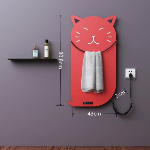 Bathroom cartoon cat towel rack, night light temperature adjustment timer set blue & red towel warmer