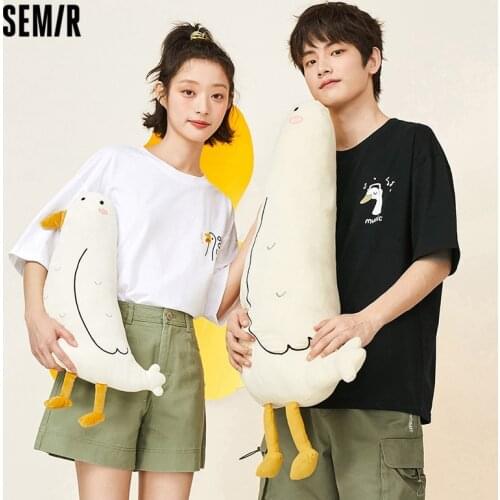 SEMIR Short Sleeve T-Shirts Women Couple Suit Cartoon Pattern Loose Tops 2021 New Summer White Trend Base