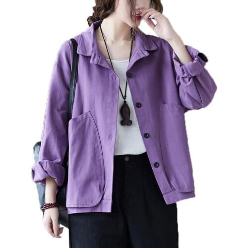 New Spring Autumn Womens Jacket Design Single Breasted Casual Lady Jacket Pocket Solid Color Plus Size Short Coat Outerwear