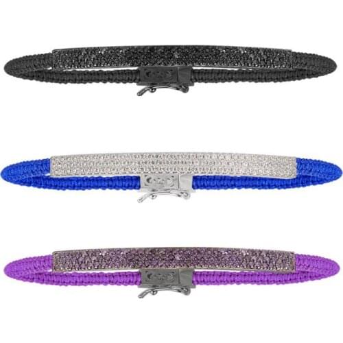 SLJELY Luxury Brand S925 Sterling Silver Blue Violet Black Macrame Bracelet Cubic Zirconia Women Fine Fashion Party Jewelry