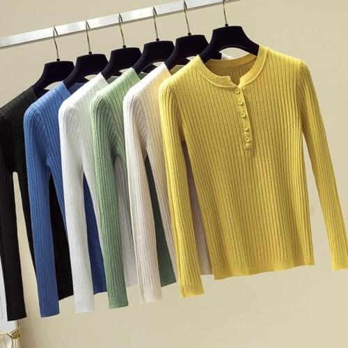 Autumn Winter Korean Style Women Sweater 2021 Button Sweater Women Basic Slim Knitted Pullover Women Sweaters Pullovers Jumper