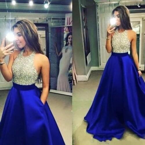 ANGELSBRIDEP High-Neck Evening Party Gowns Vestidos de festa Sparkly Beading Sequined Special Occasion Prom Pageant Dresses HOT